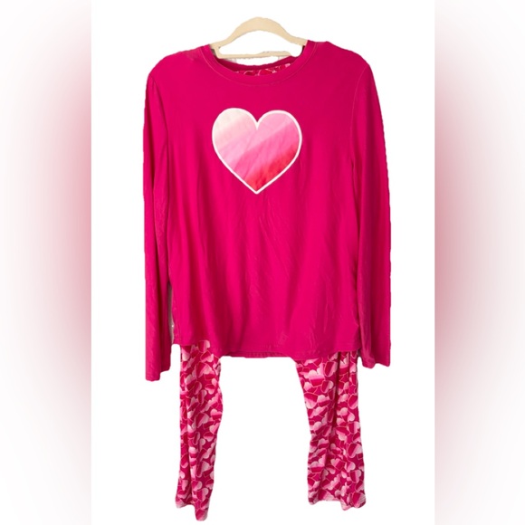 just be Pink Pajama Set with Heart Pattern LARGE - Picture 1 of 6
